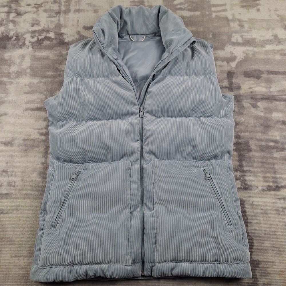 Vineyard Vines Womens Corduroy Puffer Vest Light Blue Full Zip Size S 7219